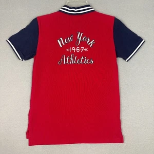 Polo Ralph Lauren Boys M (10-12) Shirt Embroidered Patch Short Sleeve Red Navy - Picture 1 of 6
