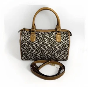 Eric Javits Analu Squishee Beige Black Weave Tote Handles/Shoulder Strap Bag EUC - Picture 1 of 11