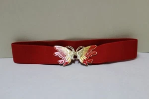 Belt Vintage 80's Butterfly Buckle Red Elastic Stretch Adjustable - Picture 1 of 4