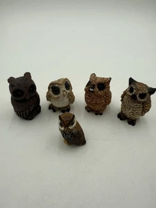 Vintage 80’s Owl Figurines Sculptures Ceramics - Set Of Five - Picture 1 of 12