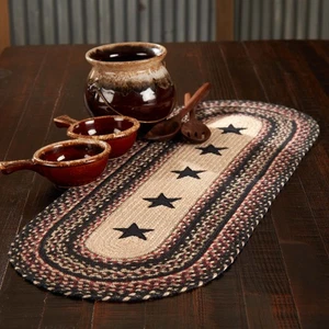Table Runner Colonial Star Jute Country 13x36 Oval Kitchen Decor VHC Brands - Picture 1 of 5