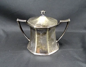 Universal Silber überzogen Zuckerdose mit Deckel und Griffen #R5400 Art Deco Design - Bild 1 von 8