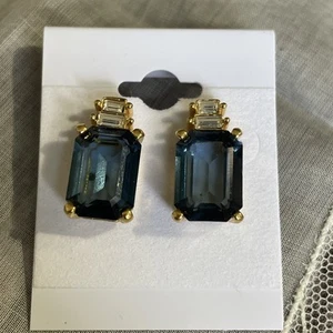 Vintage Ohrringe goldfarben blau Glas Schmuck TT-41 - Bild 1 von 5