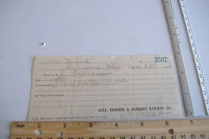 ~GULF FLORIDA & ALABAMA RAILWAY CO ~RECEIPT DATED NOV. 25 1916~ - Picture 1 of 3