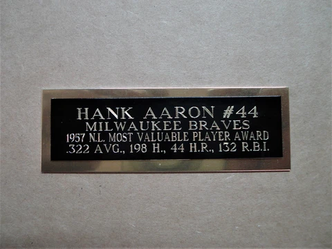 Hank Aaron Braves 1957 NL MVP Award Baseball Card Plaque Nameplate 1" X 3" Cover