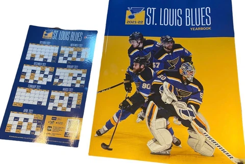 3 PK INCLUDES 2 SGA 2021-2022 ST. LOUIS BLUES YEARBOOK, SCHEDULE - MAGNET NEW Cover
