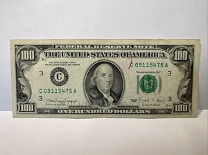 Serie 1990 USA Hundert Dollar Schein 100 Dollar Philadelphia C 09115475 A kleines Gesicht - Bild 1 von 5