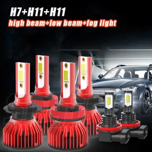 Combo LED Headlight H7+H11+H11 High Low Beam+Fog Light Bulbs 3 Sets 6000K White - Picture 1 of 13