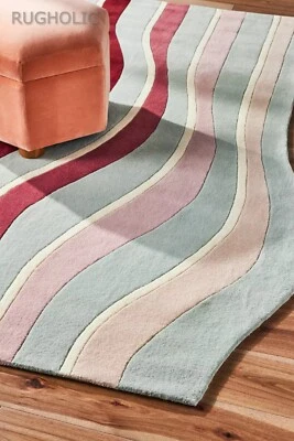 Irregular Hand Tufted Woolen Area Rug ANTHRO REMI PINK Carpet for Living Room - Image 1 of 4