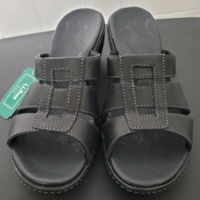 LL Bean Women's Black Leather Slide Coastal Comfort Wedge Sandals Size 10M, NWT - Image 1 of 4
