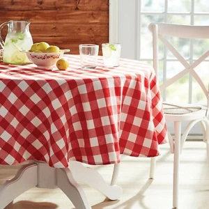 Pioneer Woman ~ Charming Check ~ 70" Round ~ Cotton ~ Fabric Tablecloth - Picture 1 of 7