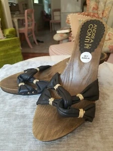 Andrea Conti Women Slides Heels Brown Gold 11 Italian - Picture 1 of 7