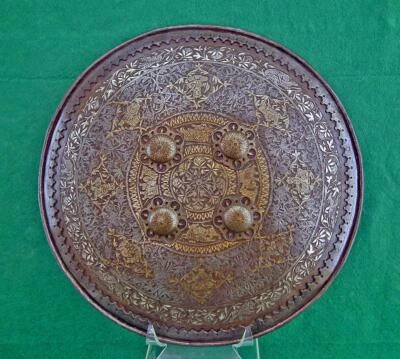 Antique Islamic Mughal India Indo Persian Indian Gold Damascened Shield to sword - Image 1 of 4