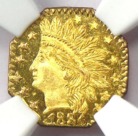 1881 Indian California Gold Quarter 25C Coin BG-799O - Certified NGC MS67 DPL Cover