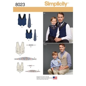 SIMPLICITY 8023 MEN'S BOYS VEST BOW TIE Sewing Pattern Vest Tie Size S-L S-XL - Picture 1 of 7