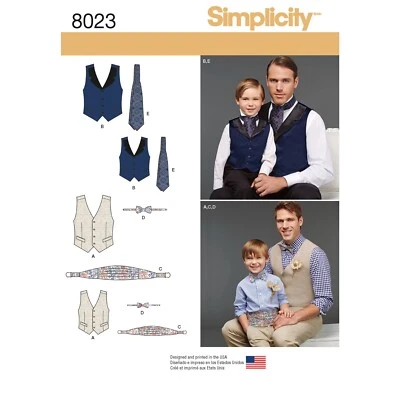 SIMPLICITY 8023 MEN'S BOYS VEST BOW TIE Sewing Pattern Vest Tie Size S-L  S-XL - Image 1 of 4
