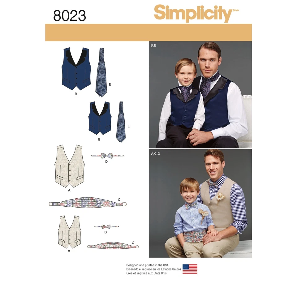 SIMPLICITY 8023 MEN'S BOYS VEST BOW TIE Sewing Pattern Vest Tie Size S-L  S-XL - Image 1 of 4