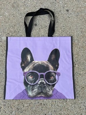 TJ MAXX FRENCHIE French Bulldog with Glasses Durable Reusable LARGE Shopping Bag NEW