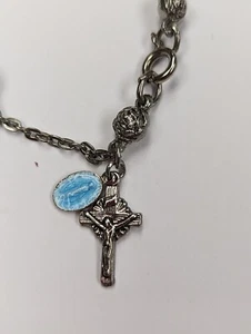 Bracciale Coroncina Rosario Vintage Metallo Perline Bocciolo Rosa Medaglia Miracolosa Vergine Maria - Foto 1 di 4