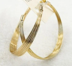 6cm gold coloured 10 layer wire hoop earrings - Picture 1 of 7
