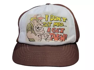 Gorra de camionero marrón ajustable vintage para hombre - "I Don't Get Mad I Get Even" retro - Imagen 1 de 12