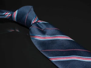 Corbata de diseñador vintage Christian Dior mezcla de seda azul marino rayas rojas para hombre - Imagen 1 de 5