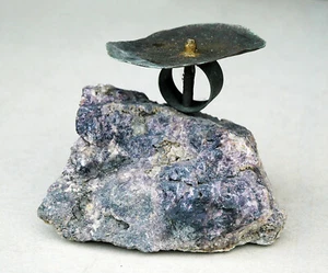 Kerzenleuchter Unikat 1950er Jahre Amethyst-Gestein Kupfer Handarbeit Mineral - Bild 1 von 6