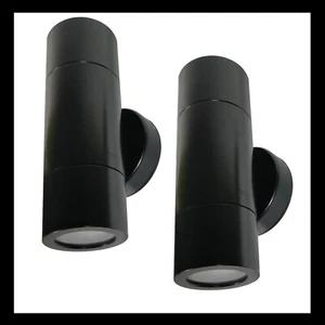 2 x Black Cylinder Up/Down Wall Lights 240V 2 x 9W GU10 CFL Weatherproof Outdoor - Picture 1 of 5