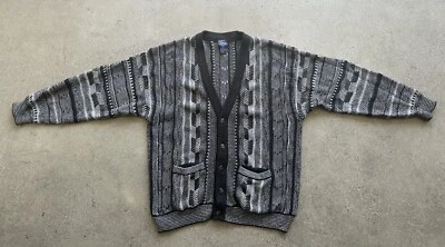 Vintage John Blair Knit Acrylic Blend Coogi Style Black & White Cardigan Sz 2XL - Image 1 of 4