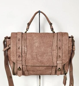 Olivia Harris hellbraune leinenfarbene Ledertasche mit Nieten Messenger Bag Handtasche - Bild 1 von 8