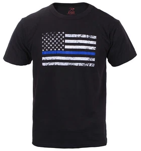 Kids Thin Blue Line US Flag Tee - Rothco TBL T-Shirt - Picture 1 of 5