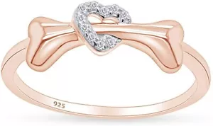 Round Sparkling Simulated Diamond Dog Bone Heart Ring Sterling Silver 925 - Picture 1 of 5