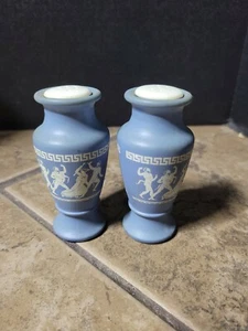 Milmar Industries Glass Greece Blue/White salt & pepper shakers Wedgewood Style - Picture 1 of 10