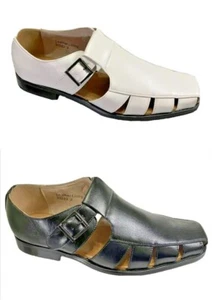 Men's Sandal closed toe ADJUSTABLE buckle Black white Leather casual FISHERMAN - Picture 1 of 17