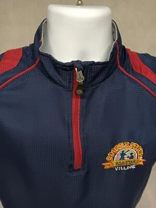 Cooperstown Gear Allstar Village Mens Small Blue Mock Neck Zip Polo Logos Flaw - Picture 1 of 18