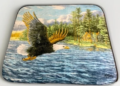 Throw Blanket Bedspread Faux Fur Soaring Bald Eagle Western Soft Plush Signed - Image 1 of 4