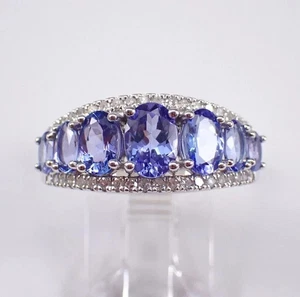 2.80Ct Oval Cut Lab Created Tanzanite Wedding Band Ring 14K White Gold Plated - Picture 1 of 5