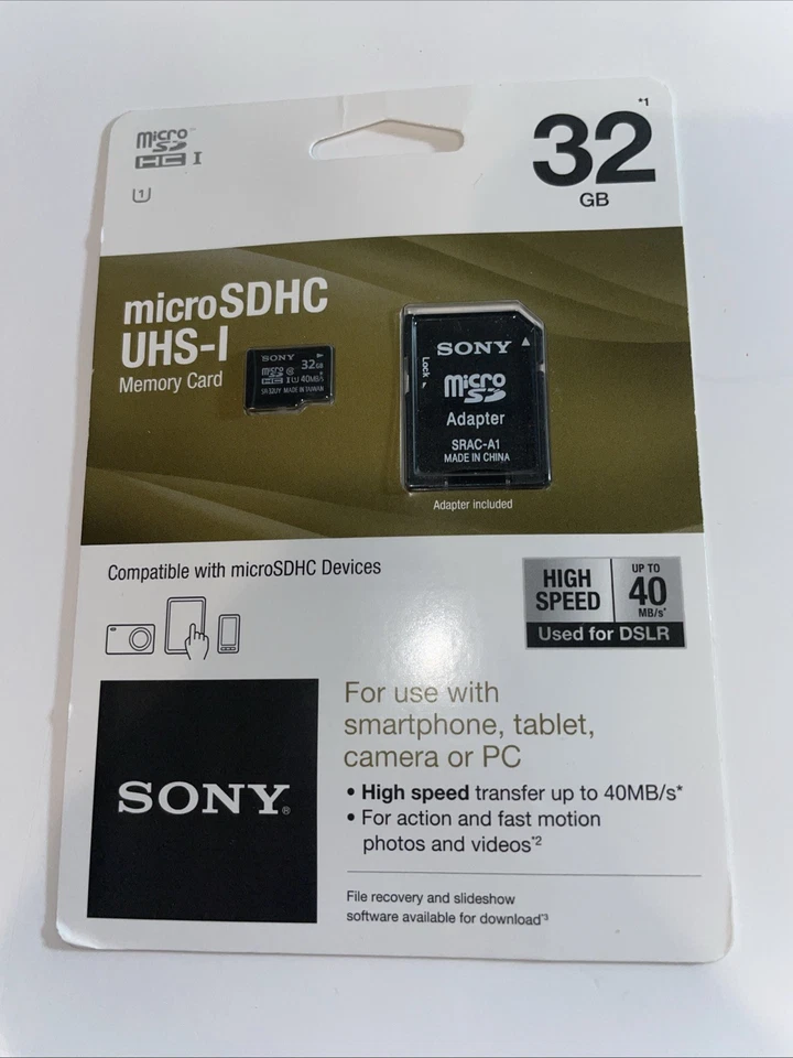Sony 32GB, High Speed 40MB/s - microSDHC UHS-I DSLR Memory Card New In Package - Image 1 of 4