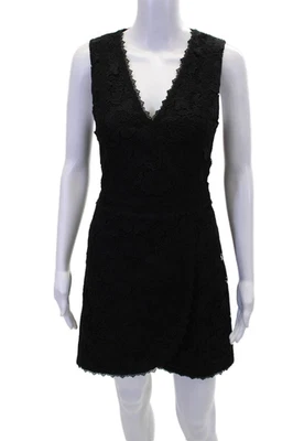 Платье Alice + Olivia женское с цветочным рисунком кружевное с v-образным вырезом на молнии сзади без рукавов черное размер 6 - Изображение 1 из 4