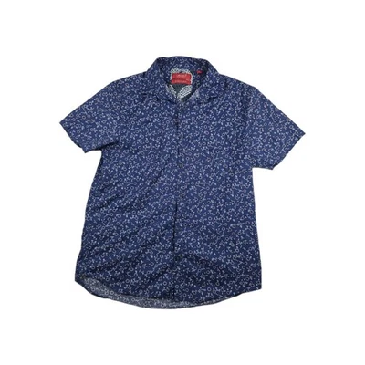 Camisa Bruno Milano Moderna Elastizada Para Hombre Talla Mediana Azul Marino Floral Abotonada Foto 1 de 4