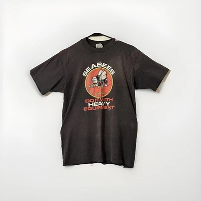 Vintage Hanes Seabees Graphic T-Shirt, 1990’s Single Stitch, Size M, Military - Image 1 of 4