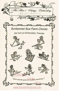 Sunbonnet Sue Farm Chores Hot Iron Transfers by MaMaw's Vintage Embroidery - Picture 1 of 2