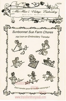 Sunbonnet Sue Farm Chores Hot Iron Transfers by MaMaw's Vintage Embroidery - Image 1 of 2