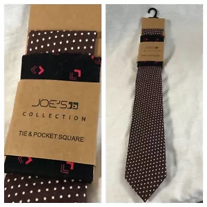 New Joe's Collection Skinny Neck Tie2.5" Brown White Dot + Pocket Square - Picture 1 of 6