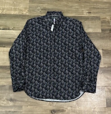 Luchiano Visconti 长袖衬衫男式 S 黑色多色头骨印花 135 美元全新带标签 — 第 1/4 张图片