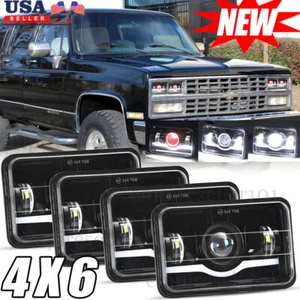 4Pcs 4x6" LED Headlights Hi/Lo Red DRL for 1988 1989 Chevy K1500 K2500 K3500 - Picture 1 of 13