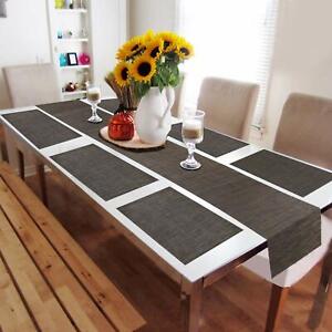 6 Heat Resistant &Washable Placemats+1Runner Of PVC For Dining Table(Dark Brown)