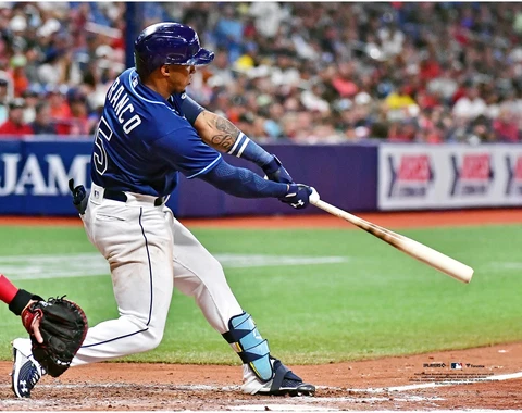 Wander Franco Tampa Bay Rays Unsigned Three-Run Home Run Photo Cover