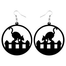 Halloween Acrylic Hollow Fence Cat Earrings Dangle Charms Jewelry Gift for Women