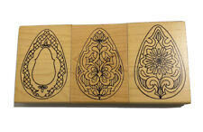 Lot of 3 Large Rubber Stamps Holly Berry House Wood Mounted Oval Ornament Egg
